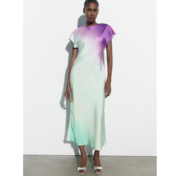 Zara long tie dye satin effect dress - Picture 1 of 16